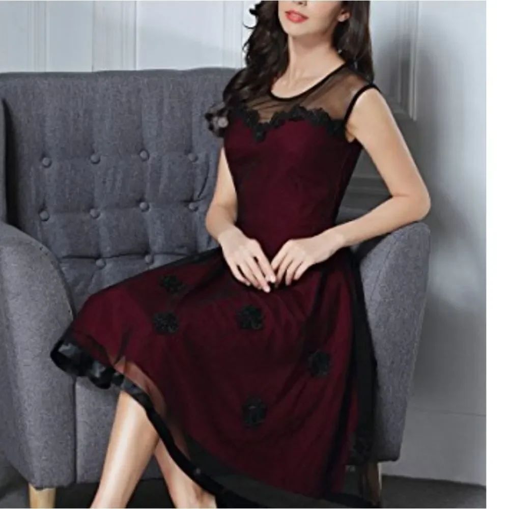 MUISOL SLEEVELESS 1950 VINTAGE STYLE PATCHWORK MESH CASUAL DRESS